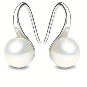 Silver Plated Earrings with Lab Pearl Decoration, Hook Earrings Elegant